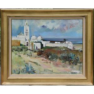 Marcel Busson "mosquée Au Bord De La Mer" Huile Sur Toile 50x61